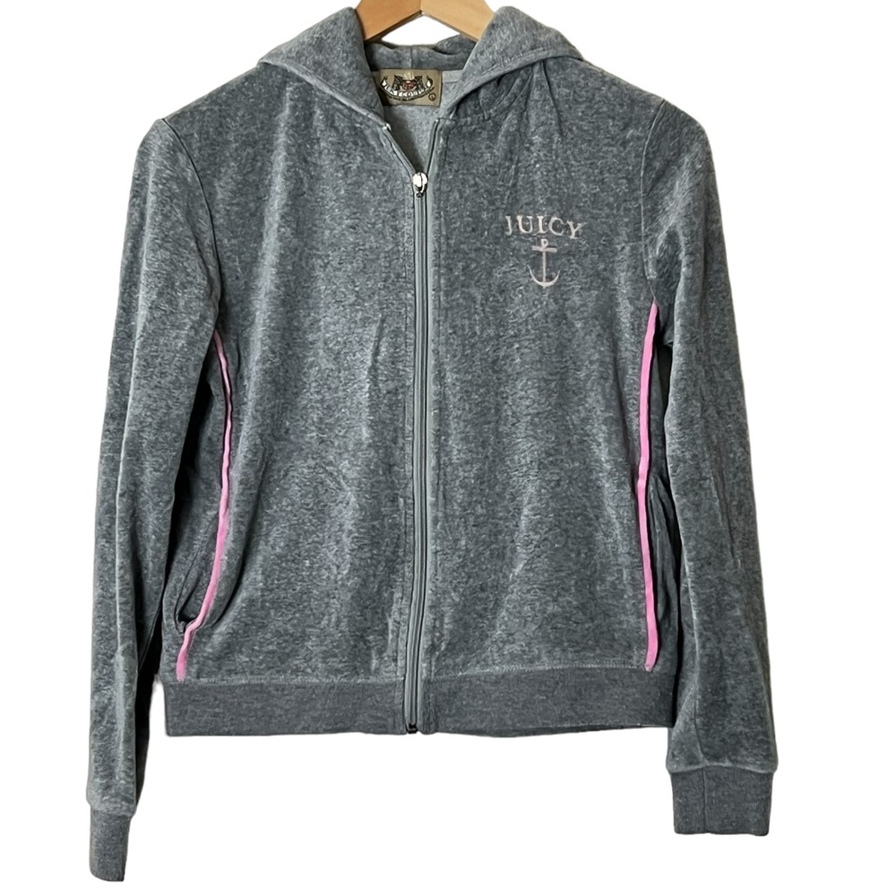 Juicy Couture | Gray logo Y2K full zip velour track jacket junior’s size…